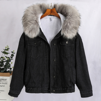 Real Shot Winter uus paksendatud plüüskraega teksajakk lahtine lühike sametist lambavillast puuvillapolsterdatud jakk naistele