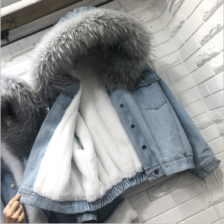 Real Shot Winter uus paksendatud plüüskraega teksajakk lahtine lühike sametist lambavillast puuvillapolsterdatud jakk naistele