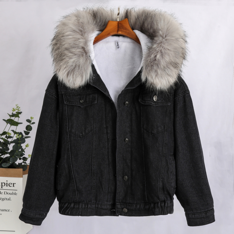 Real Shot Winter uus paksendatud plüüskraega teksajakk lahtine lühike sametist lambavillast puuvillapolsterdatud jakk naistele