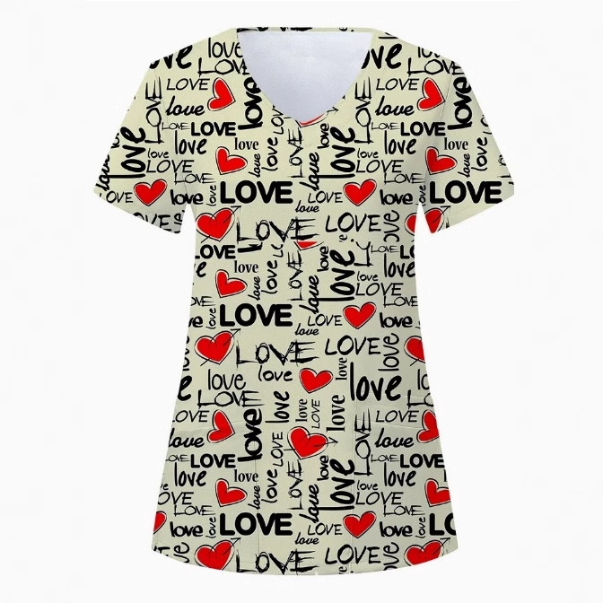 2024-es határokon átnyúló külkereskedelem 3D digitális nyomtatás divatos V-nyakú művészeti stílusú sorozat új ápolói ruhák akciós áron