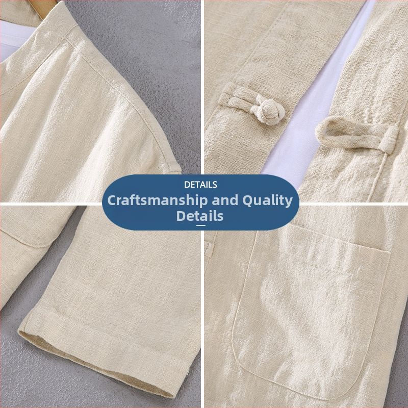 2309 Танг костюм за мъже в китайски стил, памук и лен, с дълъг ръкав, риза с катарама в китайски стил, мъжко облекло за медитация и чай, китайско облекло