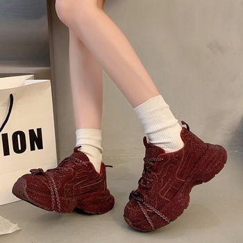 Pantofi sport casual pentru femei cu talpă groasă, cu talpă înaltă, din materiale europene, stil 2025, primăvara anului 2025