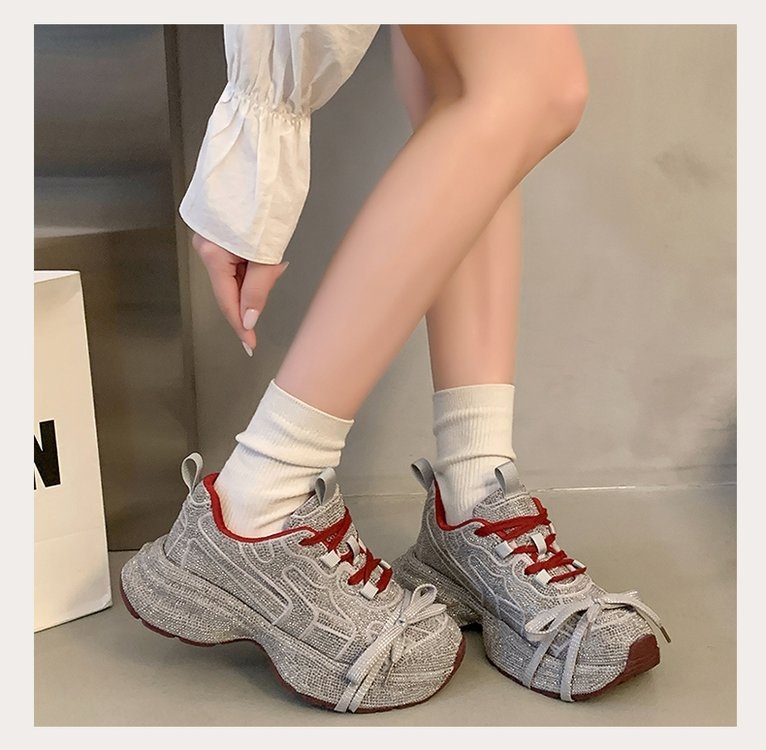 Pantofi sport casual pentru femei cu talpă groasă, cu talpă înaltă, din materiale europene, stil 2025, primăvara anului 2025