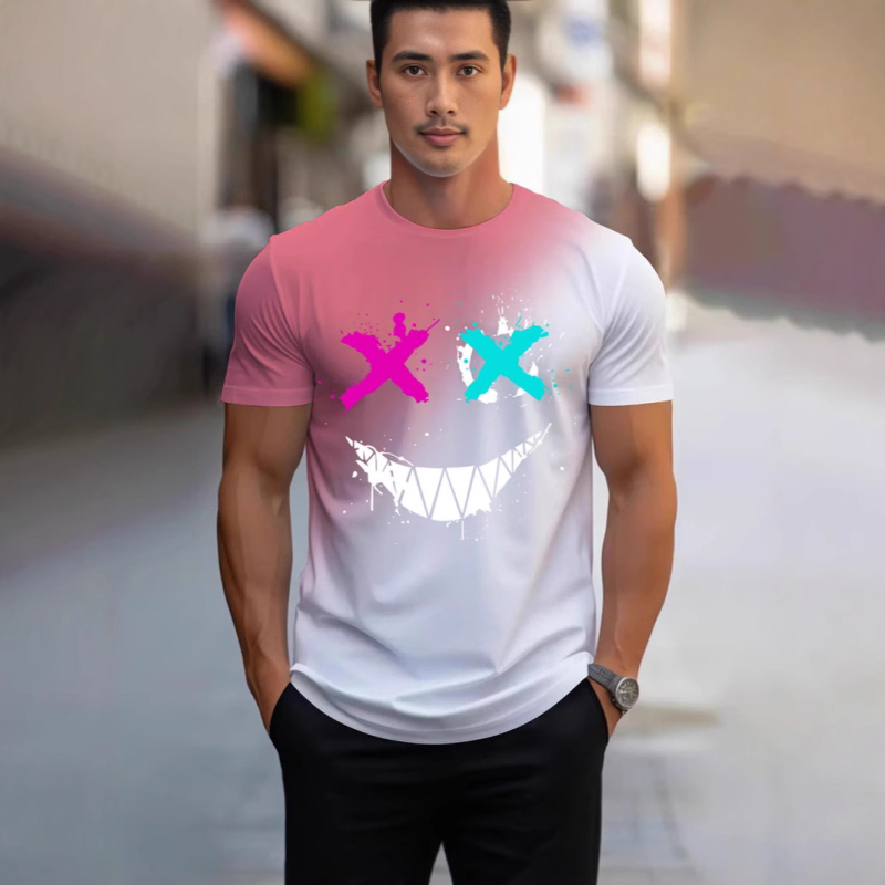 Amazonon elkelt digitális 3D nyomtatású férfi laza, plus size, kereknyakú, mosolygós póló