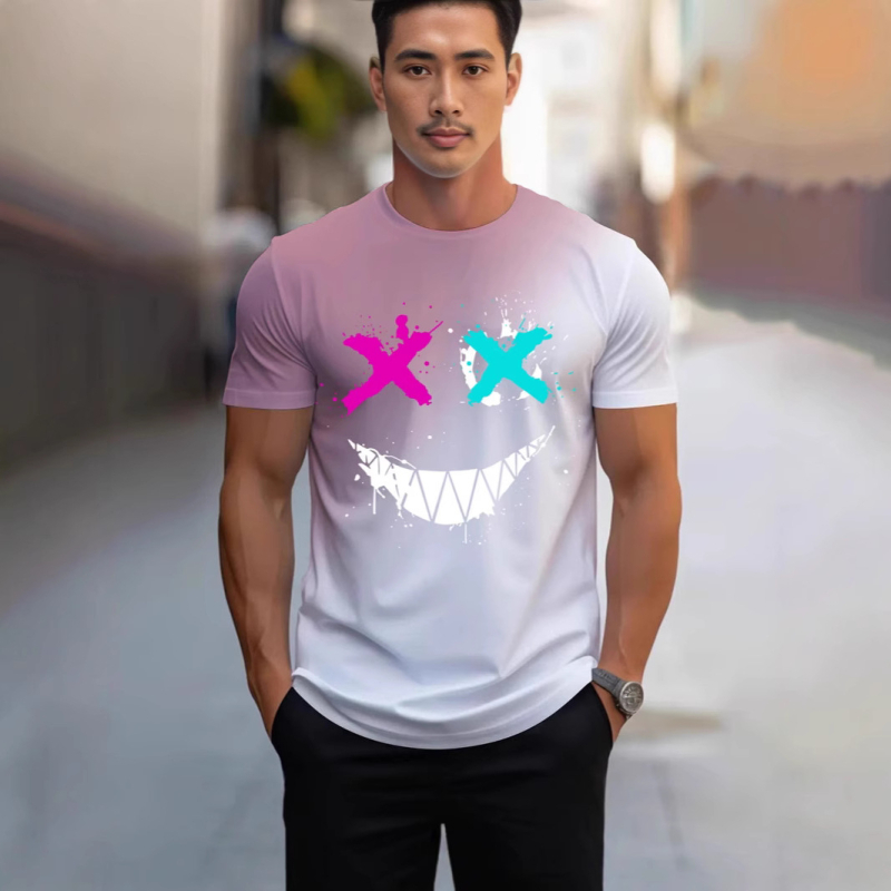 Amazonon elkelt digitális 3D nyomtatású férfi laza, plus size, kereknyakú, mosolygós póló