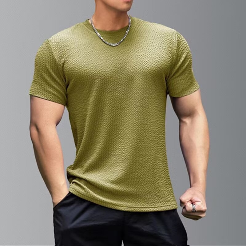 Férfi rövid ujjú, rugalmas, gyorsan száradó, amerikai stílusú futóruha, edzőruha, kosárlabda, fitneszruha, rövid ujjú, kerek nyakú, testhezálló felső.