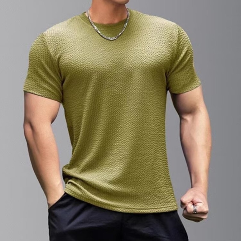 Férfi rövid ujjú, rugalmas, gyorsan száradó, amerikai stílusú futóruha, edzőruha, kosárlabda, fitneszruha, rövid ujjú, kerek nyakú, testhezálló felső.