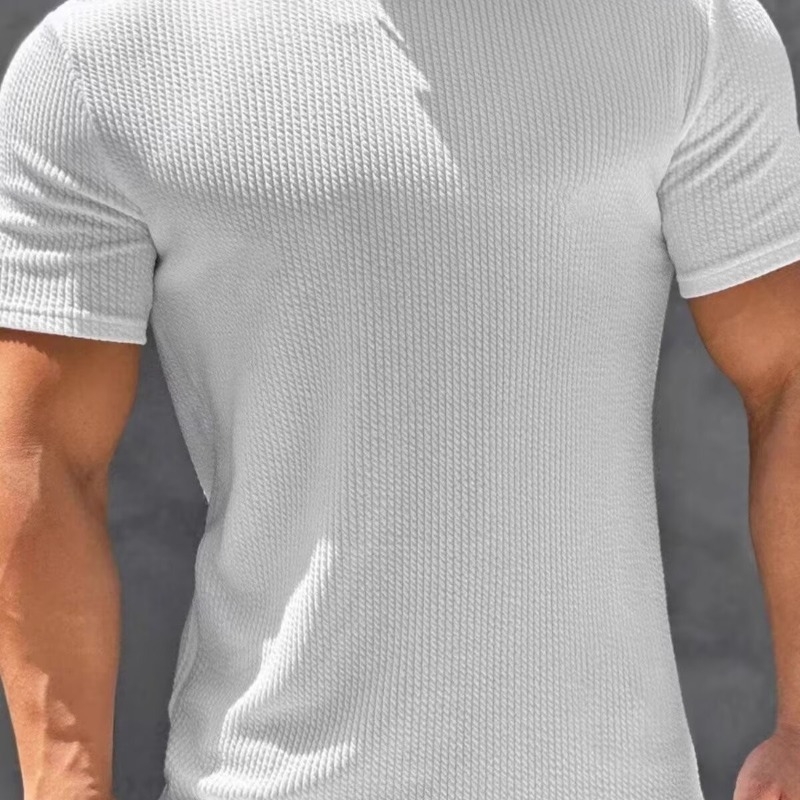 Férfi rövid ujjú, rugalmas, gyorsan száradó, amerikai stílusú futóruha, edzőruha, kosárlabda, fitneszruha, rövid ujjú, kerek nyakú, testhezálló felső.