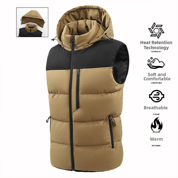 Rudens ir žiemos naujo stiliaus nuimamas gobtuvas vyriška šilta liemenė kontrastingos spalvos liemenė madinga be rankovių medvilninė striukė