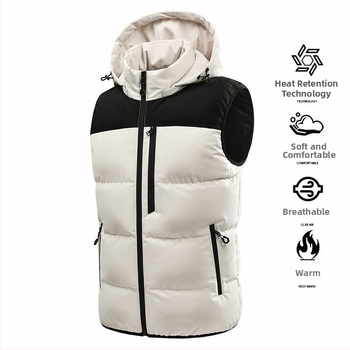 Rudens ir žiemos naujo stiliaus nuimamas gobtuvas vyriška šilta liemenė kontrastingos spalvos liemenė madinga be rankovių medvilninė striukė