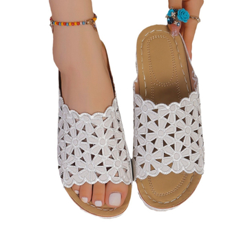 Határokon átnyúló külkereskedelem, plus size 2024 nyári új, egyszerű, hétköznapi, virágmintás, üreges PU, középsarkú, ék alakú papucs nőknek