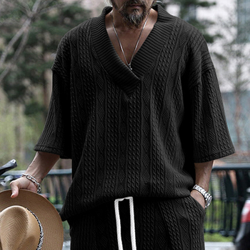 Férfi nyári laza, rövid ujjú, Amazon laza, nagyméretű, V-nyakú, egyszínű, egyszínű póló férfiaknak