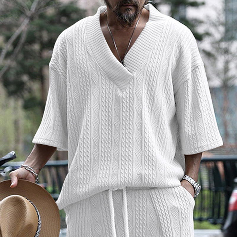 Férfi nyári laza, rövid ujjú, Amazon laza, nagyméretű, V-nyakú, egyszínű, egyszínű póló férfiaknak