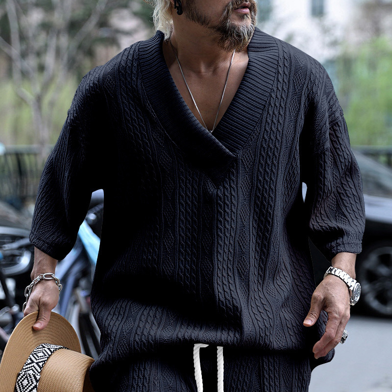 Férfi nyári laza, rövid ujjú, Amazon laza, nagyméretű, V-nyakú, egyszínű, egyszínű póló férfiaknak