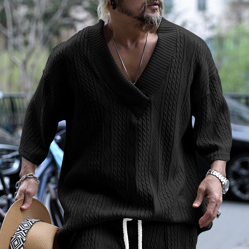 Férfi nyári laza, rövid ujjú, Amazon laza, nagyméretű, V-nyakú, egyszínű, egyszínű póló férfiaknak