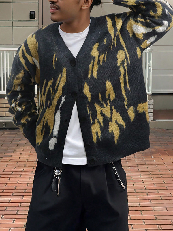 TEMU Xiyin Férfi Kötött Kardigán Mulatolor Színű Pulóver Határokon Átnyúló Mintával