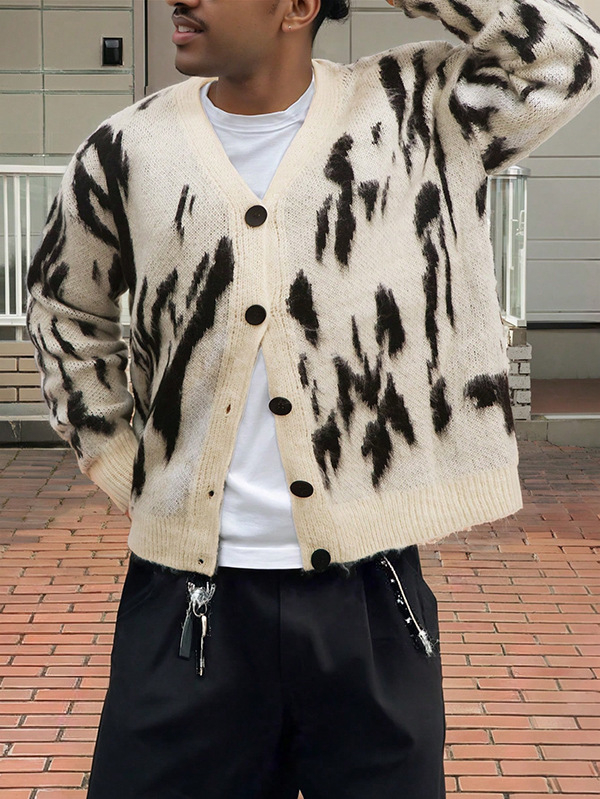 TEMU Xiyin Férfi Kötött Kardigán Mulatolor Színű Pulóver Határokon Átnyúló Mintával