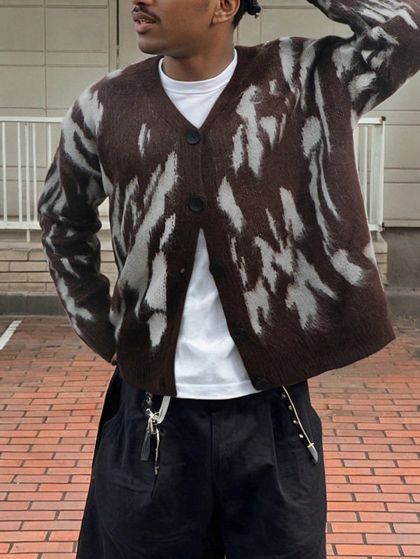 TEMU Xiyin Férfi Kötött Kardigán Mulatolor Színű Pulóver Határokon Átnyúló Mintával