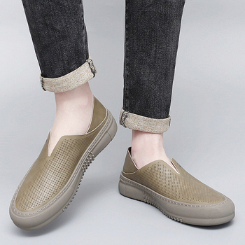 Άνοιξη 2023 Νέο στυλ Slip-on Δερμάτινα Κούφια Αναπνέοντα Ψαράδικα Παπούτσια Ελαφριά Παπούτσια Οδήγησης Καλύπτουν το Πόδι Lazy Casual Παπούτσια για Άνδρες