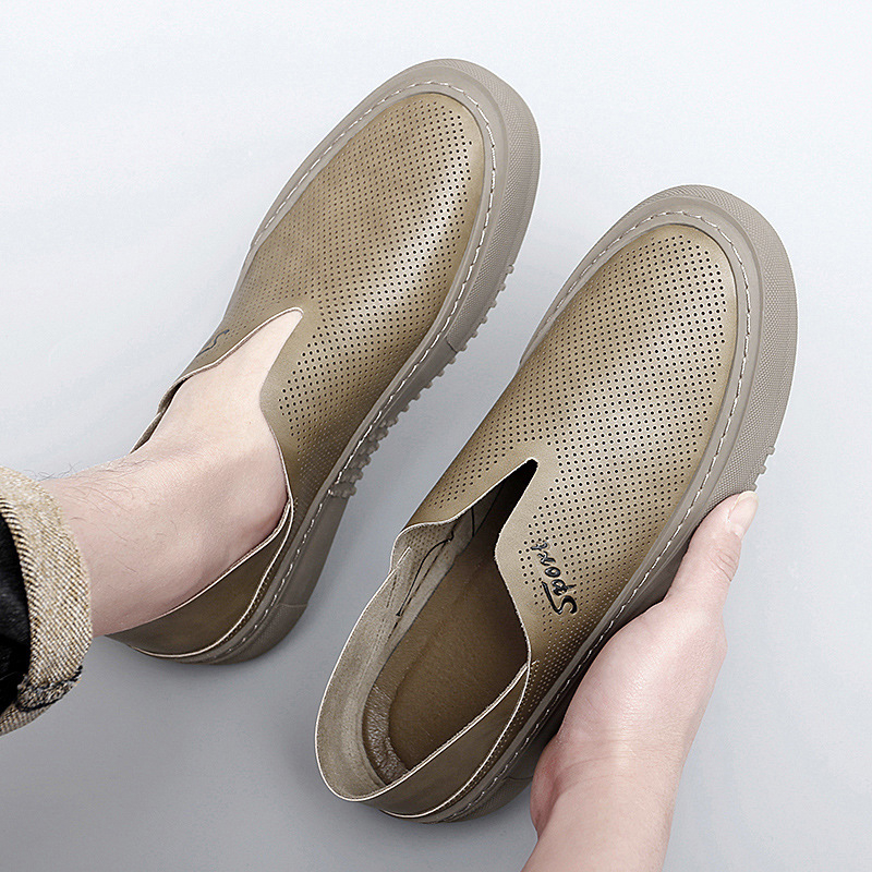 2023 tavaszi új stílusú, bebújós, marhabőrből készült, üreges, lélegző, halászcipő, könnyű vezetési cipő, takaró láb, lusta, alkalmi cipő férfiaknak