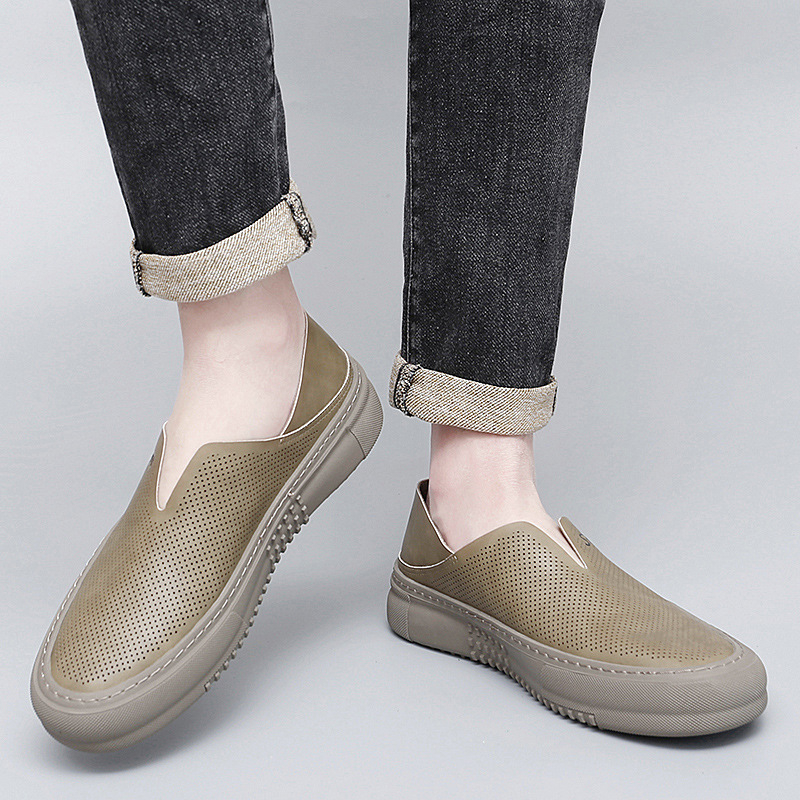 2023 tavaszi új stílusú, bebújós, marhabőrből készült, üreges, lélegző, halászcipő, könnyű vezetési cipő, takaró láb, lusta, alkalmi cipő férfiaknak