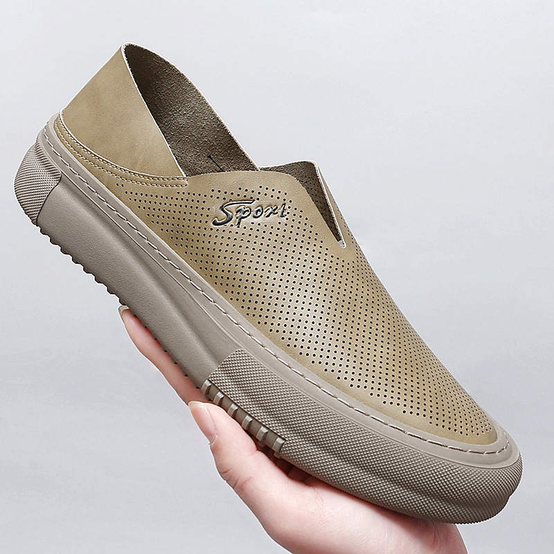 2023 tavaszi új stílusú, bebújós, marhabőrből készült, üreges, lélegző, halászcipő, könnyű vezetési cipő, takaró láb, lusta, alkalmi cipő férfiaknak