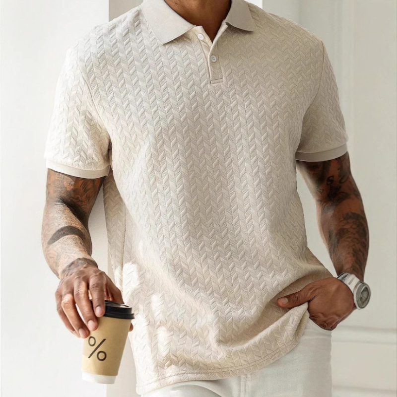 Európai és amerikai férfi jacquard rövid ujjú, hajtókás, kétgombos, üzleti lezser férfi pólóing határokon átnyúló szállítása