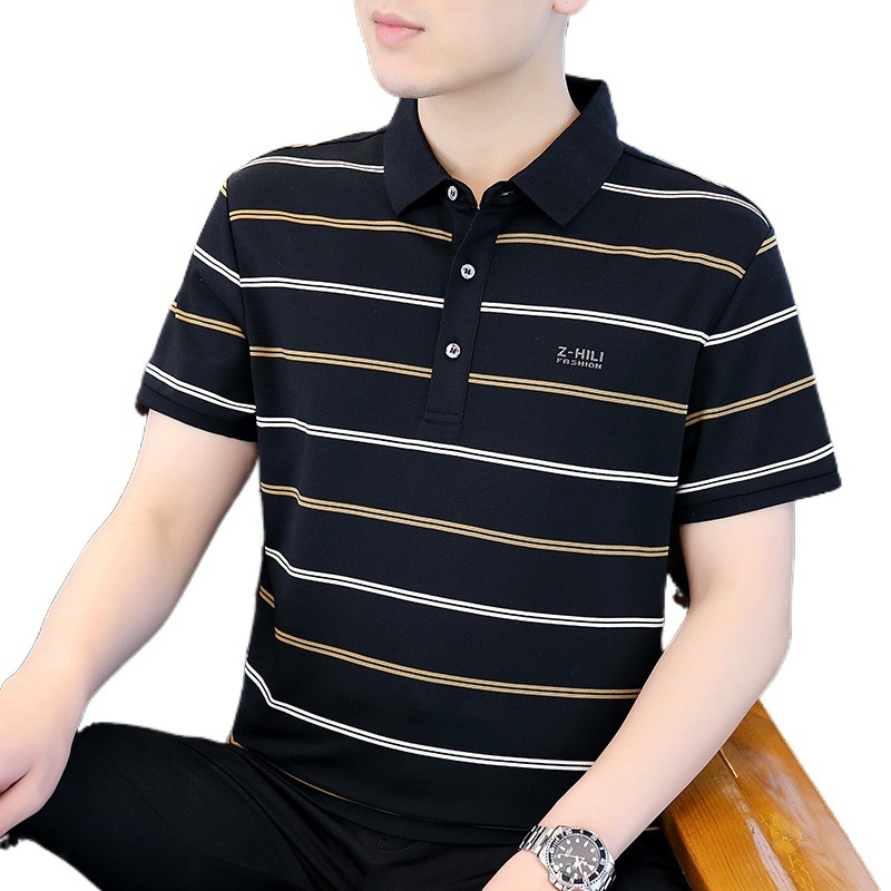 kiváló minőségű férfi póló, csíkos, rövid ujjú, üzleti, lezser, hosszú ujjú