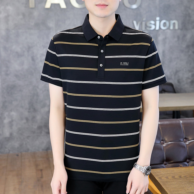 kiváló minőségű férfi póló, csíkos, rövid ujjú, üzleti, lezser, hosszú ujjú