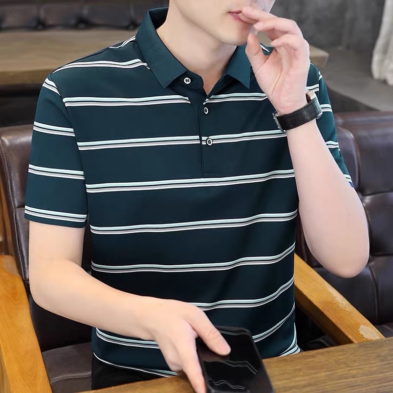 kiváló minőségű férfi póló, csíkos, rövid ujjú, üzleti, lezser, hosszú ujjú