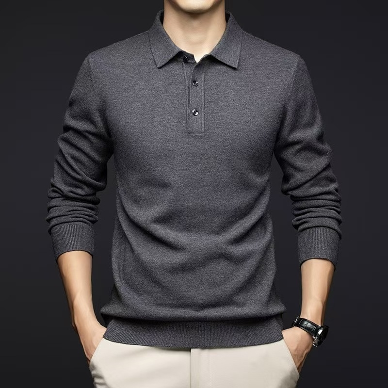 Kiváló minőségű fésűs hajtókás kötött pulóver őszi és téli üzleti szabadidős meleg kötött póló férfi minden mérkőzésre
