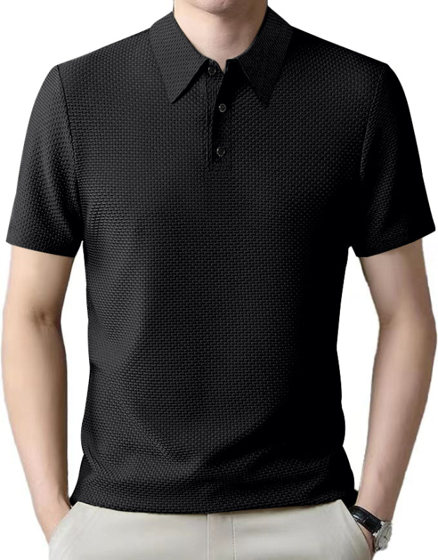 TEMU Amazon Explosions csúcskategóriás hálós Buersucker jég selyem rövid ujjú férfi lézerrel bélelt nyári egyszínű plus size póló