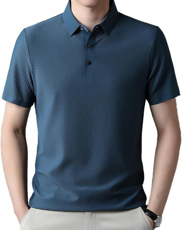 TEMU Amazon Explosions csúcskategóriás hálós Buersucker jég selyem rövid ujjú férfi lézerrel bélelt nyári egyszínű plus size póló