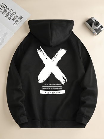 Суичър с качулка и принт Grand Cross, Мъжки готин суичър с качулка, Мъжка ежедневна поло яка с графичен дизайн