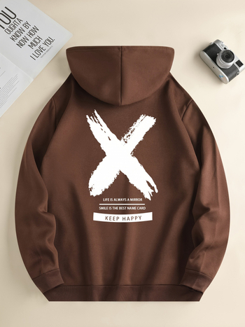 Суичър с качулка и принт Grand Cross, Мъжки готин суичър с качулка, Мъжка ежедневна поло яка с графичен дизайн