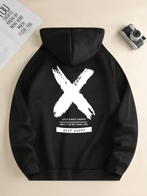 Grand Cross mintás kapucnis pulóver, Férfi menő kapucnis pulóver, Férfi laza grafikus garbó