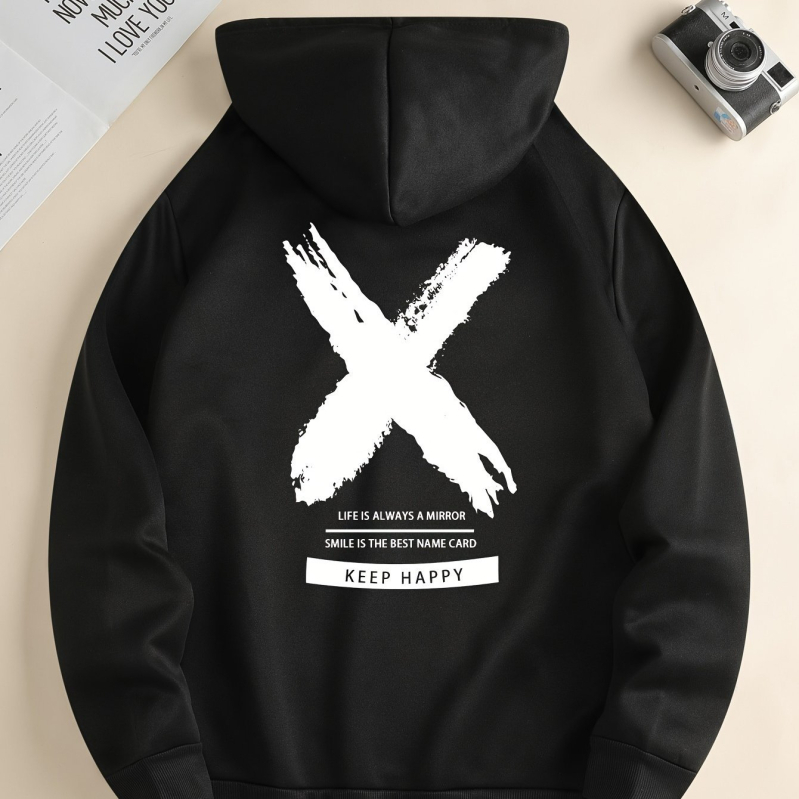 Grand Cross mintás kapucnis pulóver, Férfi menő kapucnis pulóver, Férfi laza grafikus garbó