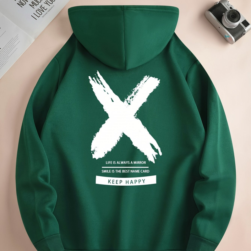 Grand Cross mintás kapucnis pulóver, Férfi menő kapucnis pulóver, Férfi laza grafikus garbó