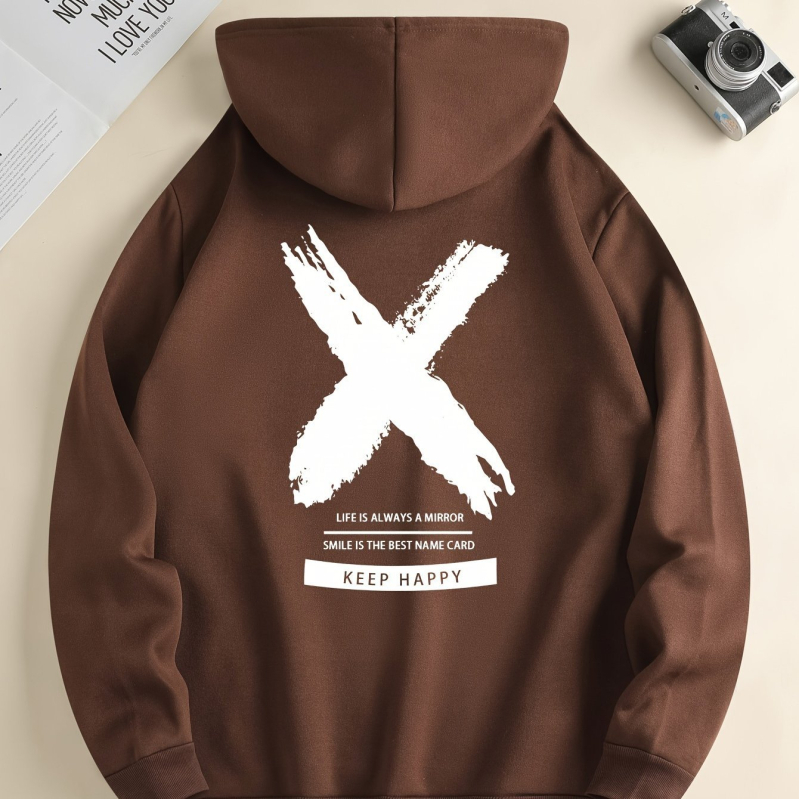 Grand Cross mintás kapucnis pulóver, Férfi menő kapucnis pulóver, Férfi laza grafikus garbó