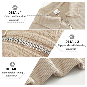 Мъжко облекло от трансграничен пазар, американска ретро тежка категория, есенен суитчър, жакардов, с дълъг ръкав, ревер, половин цип