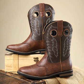 Класически каубойски ботуши в западен стил, винтидж бродирани кожени ботуши, ежедневни рицарски ботуши, стилни каубойски ботуши в американски стил