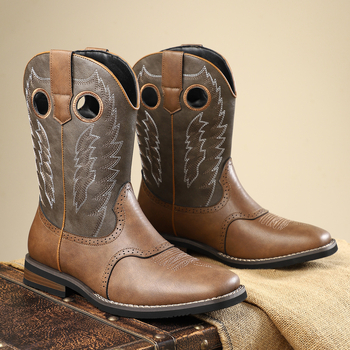 Κλασικές καουμπόικες μπότες Western, vintage κεντημένες δερμάτινες μπότες, casual all-match μπότες ιππότη, κομψές καουμπόικες μπότες αμερικανικού στιλ