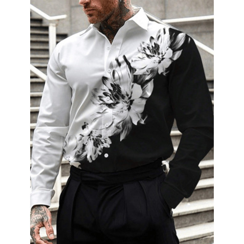2024 Határokon átnyúló új férfi ing 3D nyomtatással, hosszú ujjú, lezser férfi ing, karcsúsított, divatos ing