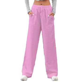 Amazon трансгранични дамски широки прави панталони с висока талия, 2024 г., Европа и Америка, INS стил, летни нови мързеливи, бързосъхнещи панталони от ледена коприна
