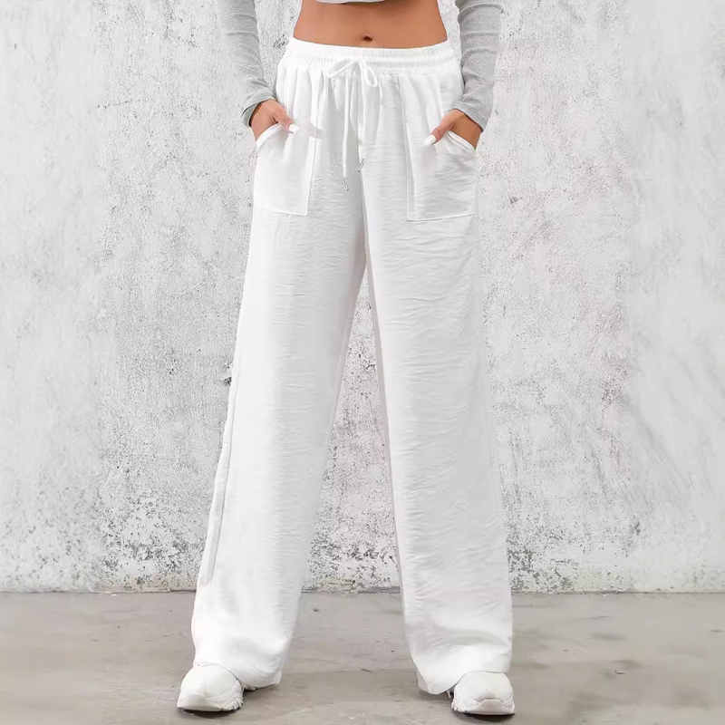 Amazon határokon átnyúló magas derekú, laza, egyenes szabású női nadrág, 2024-es európai és amerikai INS stílusú, nyári, új, lusta jég selyemnadrág, gyorsan száradó.