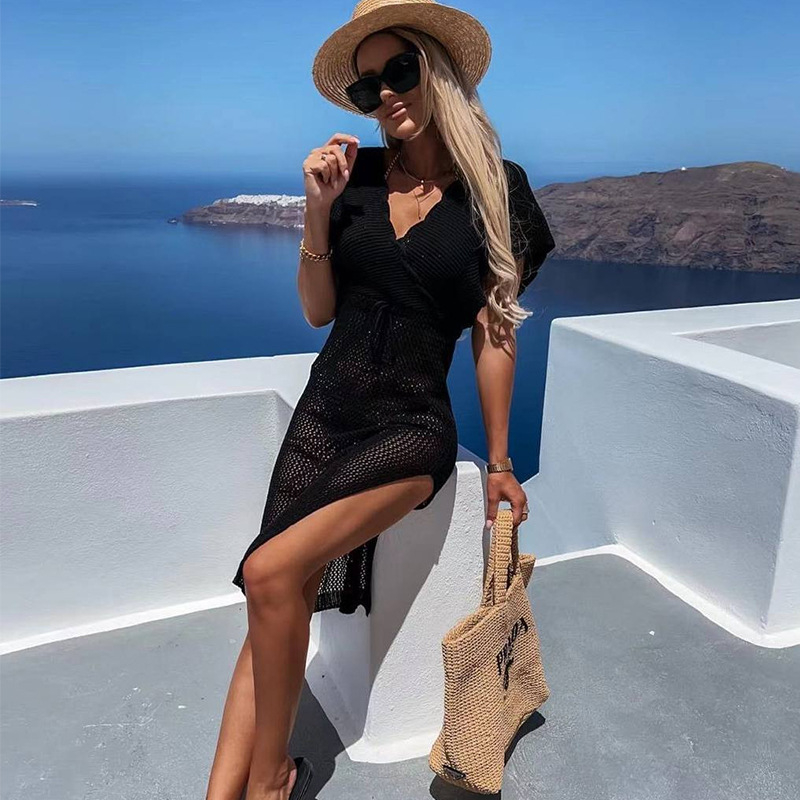 „Amazon“ užsienio prekybos europietiškas ir amerikietiškas paplūdimio kostiumas nuo saulės, juodas permatomas, seksualus, trumpomis rankovėmis, bikinio tipo kostiumas nuo saulės.