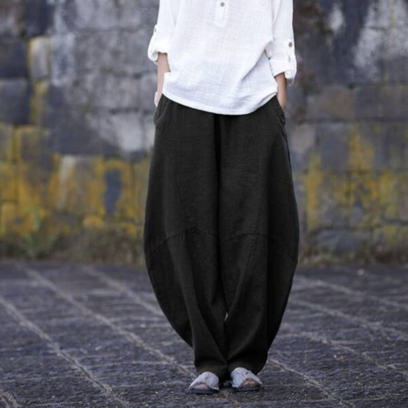 2024 Határokon átnyúló külkereskedelem Amazon Európa és Amerika Pamut és lenvászon Laza női lezser nadrág Varrás Egyszínű Zen Meditációs nadrág