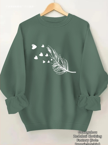 Női lezser, kerek nyakú, kapucnis pulóver geometrikus mintával - puha