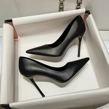 Επαγγελματικά ψηλοτάκουνα γυναικεία τακούνια στιλέτο με μαλακό κάτω μέρος, αεροσυνοδός, μαθήτρια, επίσημη ένδυση, μαύρα δερμάτινα παπούτσια εργασίας