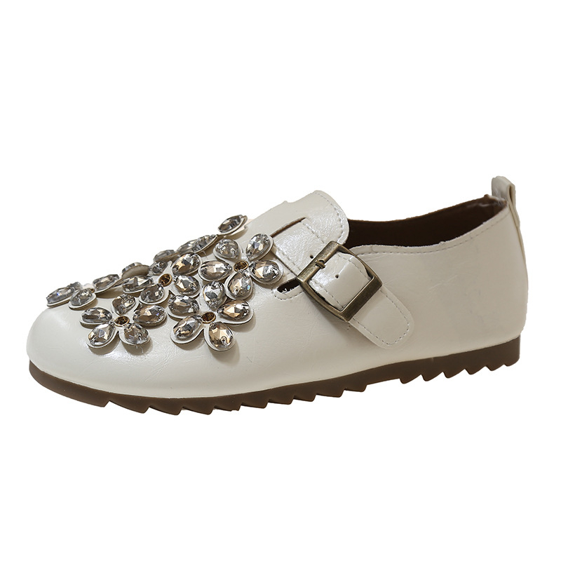 Strasszos gyöngyös bojtos női papucs, 2025 tavaszi és nyári új, édes, puha, lapos talpú papucs